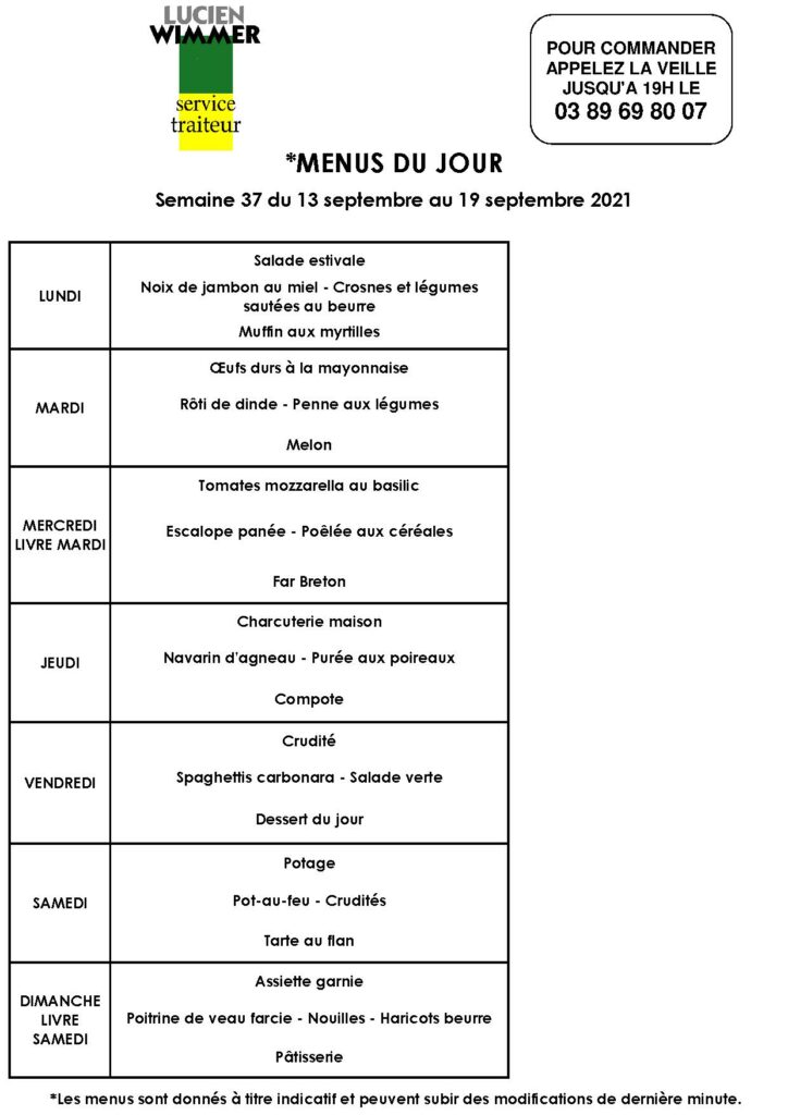Traiteur Du Ried Menu De La Semaine